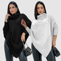 Kit 2 Blusa Poncho Tricot Gola Alta Cacharrel Manga Longa Bico Tendência Inverno Frio 2025 Kit 2 Blusa Poncho Tricot Gola Alta Cacharrel Manga Longa Bico Tendência Inverno Frio 2025
