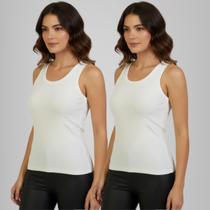 Kit 2 Blusa Regata Feminina Basica Branco Algodão Ribana Canelada Verão