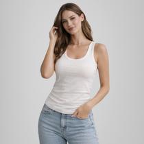 Kit 2 Blusa Regata Feminina Basica Branco Algodão Ribana Canelada Verão