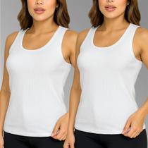 Kit 2 Blusa Regata Feminina Basica Branco Algodão Ribana Canelada Verão