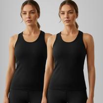 Kit 2 Blusa Regata Feminina Basica Branco Algodão Ribana Canelada Verão