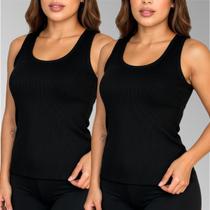 Kit 2 Blusa Regata Feminina Basica Branco Algodão Ribana Canelada Verão