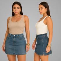 Kit 2 Blusa Regata Feminina Ribana Canelada Basica Lisa