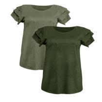 Kit 2 Blusa Suede T-Shirt Feminina Manga com Babados Plus Size