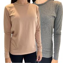 Kit 2 Blusa Térmica Manga Longa Feminina Peluciada Inverno Quentinha