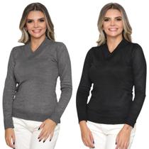 Kit 2 Blusa Tricot Gola V Inverno Moda Casual Kit 2 Blusa Tricot Gola V Inverno Moda Casual