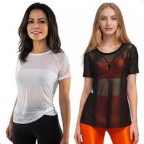 Kit 2 Blusa Tule Feminina Academia Blusinha Verão Moda Fitness Transparente