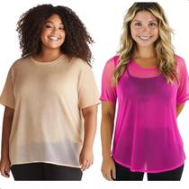 Kit 2 Blusa Tule Feminina Academia Blusinha Verão Moda Fitness Transparente