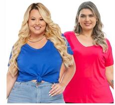 Kit 2 Blusas Básica Gola V Viscolycra Plus Size