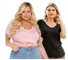 Kit 2 Blusas Básica Gola V Viscolycra Plus Size