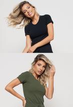 Kit 2 Blusas Básicas Comfy Malha Canelada Verde e Preta Salvatore