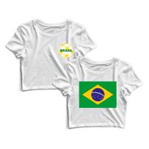 Kit 2 Blusas Blusinha Cropped Tshirt Camiseta Feminina Bandeira do Brasil Bola