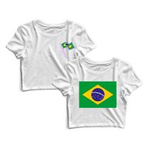 Kit 2 Blusas Blusinha Cropped Tshirt Camiseta Feminina Bandeira do Brasil