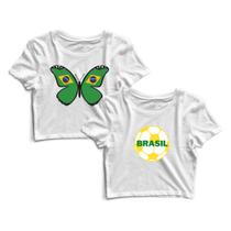 Kit 2 Blusas Blusinha Cropped Tshirt Camiseta Feminina Brasil Borboleta Bola Kit 2 Blusas Blusinha Cropped Tshirt Camiseta Feminina Brasil Borboleta Bola