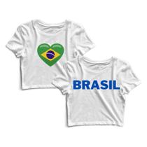 Kit 2 Blusas Blusinha Cropped Tshirt Camiseta Feminina Brasil Coração