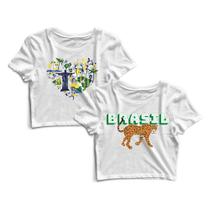 Kit 2 Blusas Blusinha Cropped Tshirt Camiseta Feminina Brasil Cristo Redentor Copa