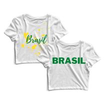 Kit 2 Blusas Blusinha Cropped Tshirt Camiseta Feminina Brasil