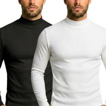 Kit 2 Blusas Cacharrel Masculina Canelada Manga Longa Gola Alta para Frio