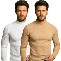 Kit 2 Blusas Cacharrel Masculina Canelada Manga Longa Gola Alta para Frio