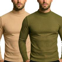 Kit 2 Blusas Cacharrel Masculina Canelada Manga Longa Gola Alta para Frio