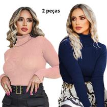 KIT 2 Blusas Cacharrel Trico Canelada Inverno Segunda Pele