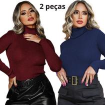 KIT 2 Blusas Cacharrel Trico Canelada Inverno Segunda Pele