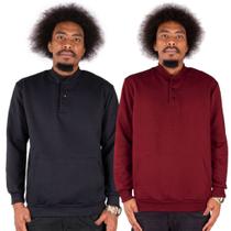 Kit 2 Blusas Casacos de Frio Moletom Bolsos Canguru Fechado Liso Gola Redonda Relaxado