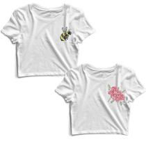 Kit 2 Blusas Cropped Tshirt Feminina Abelha e Flores