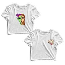 Kit 2 Blusas Cropped Tshirt Feminina Alien Mulher e Mão Feminina Frases