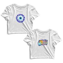 Kit 2 Blusas Cropped Tshirt Feminina Alvo Frases e Be Nice Colorido