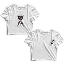 Kit 2 Blusas Cropped Tshirt Feminina Ampulheta Astronauta e Espelho Caveira Kit 2 Blusas Cropped Tshirt Feminina Ampulheta Astronauta e Espelho Caveira