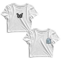 Kit 2 Blusas Cropped Tshirt Feminina Butterfly and Boy's Tears
