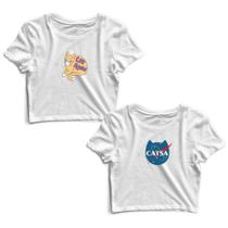 Kit 2 Blusas Cropped Tshirt Feminina Cat Mom e Catsa
