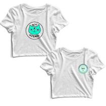 Kit 2 Blusas Cropped Tshirt Feminina Cat Not Normal e Alien Frases