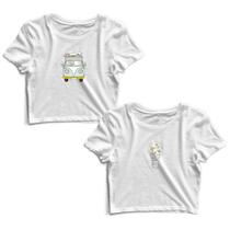 Kit 2 Blusas Cropped Tshirt Feminina Combi e Lâmpada Florida