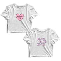 Kit 2 Blusas Cropped Tshirt Feminina Coração Frases e Blah Blah Blah