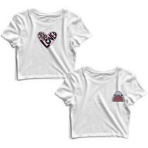 Kit 2 Blusas Cropped Tshirt Feminina Coração Frases e Tubarão Kit 2 Blusas Cropped Tshirt Feminina Coração Frases e Tubarão