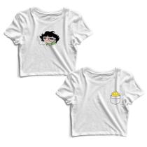 Kit 2 Blusas Cropped Tshirt Feminina Docinho e Bolso Sol