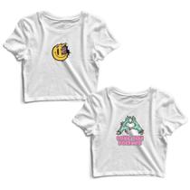 Kit 2 Blusas Cropped Tshirt Feminina Emoji Destruído e Mão Frases