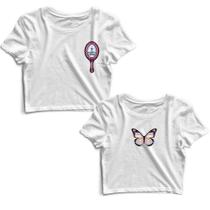 Kit 2 Blusas Cropped Tshirt Feminina Espelho Frases e Borboleta