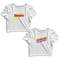 Kit 2 Blusas Cropped Tshirt Feminina Falsiane e Frases