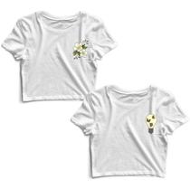 Kit 2 Blusas Cropped Tshirt Feminina Flores e Lâmpada Borboleta - Goup Supply