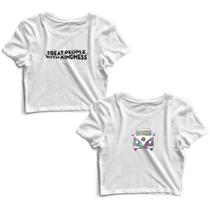 Kit 2 Blusas Cropped Tshirt Feminina Frases e Combi Colorida