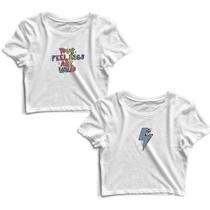 Kit 2 Blusas Cropped Tshirt Feminina Frases e Raio Colorido