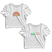 Kit 2 Blusas Cropped Tshirt Feminina Frases e Smile