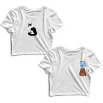 Kit 2 Blusas Cropped Tshirt Feminina Gatinho e Cachorrinho