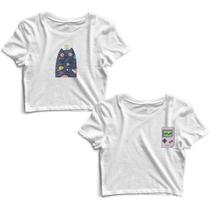 Kit 2 Blusas Cropped Tshirt Feminina Gatinho Universo e Joguinho