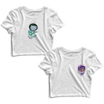 Kit 2 Blusas Cropped Tshirt Feminina Gato Astronauta e Capacete Espacial
