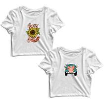 Kit 2 Blusas Cropped Tshirt Feminina Girassol Frases e Carro Frases