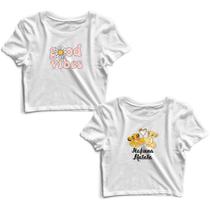 Kit 2 Blusas Cropped Tshirt Feminina Good Vibes e Hakuna Matata